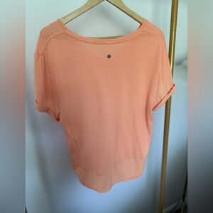 Women’s Lululemon Bright Orange Striped Lightweight V-Neck T-Shirt